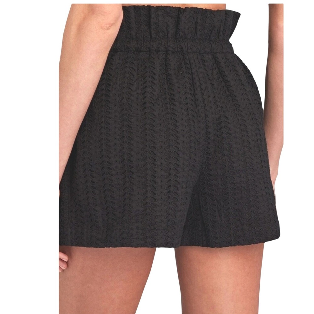 NWT A.L.C. Black Eyelet Paperbag Waist Shorts High Rise Drawstring Size 2 Chic - Picture 2 of 13